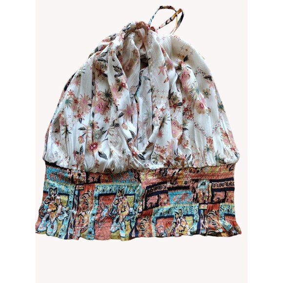 ee some Top Large Floral Elastic Waist Deep V Tie Neck - Picture 10 of 13